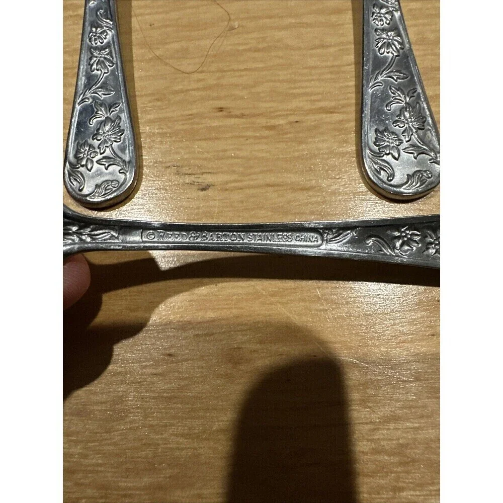 REED & BARTON Stainless QUEEN'S GARDEN Set Of 7 SOUP SPOONS 6”